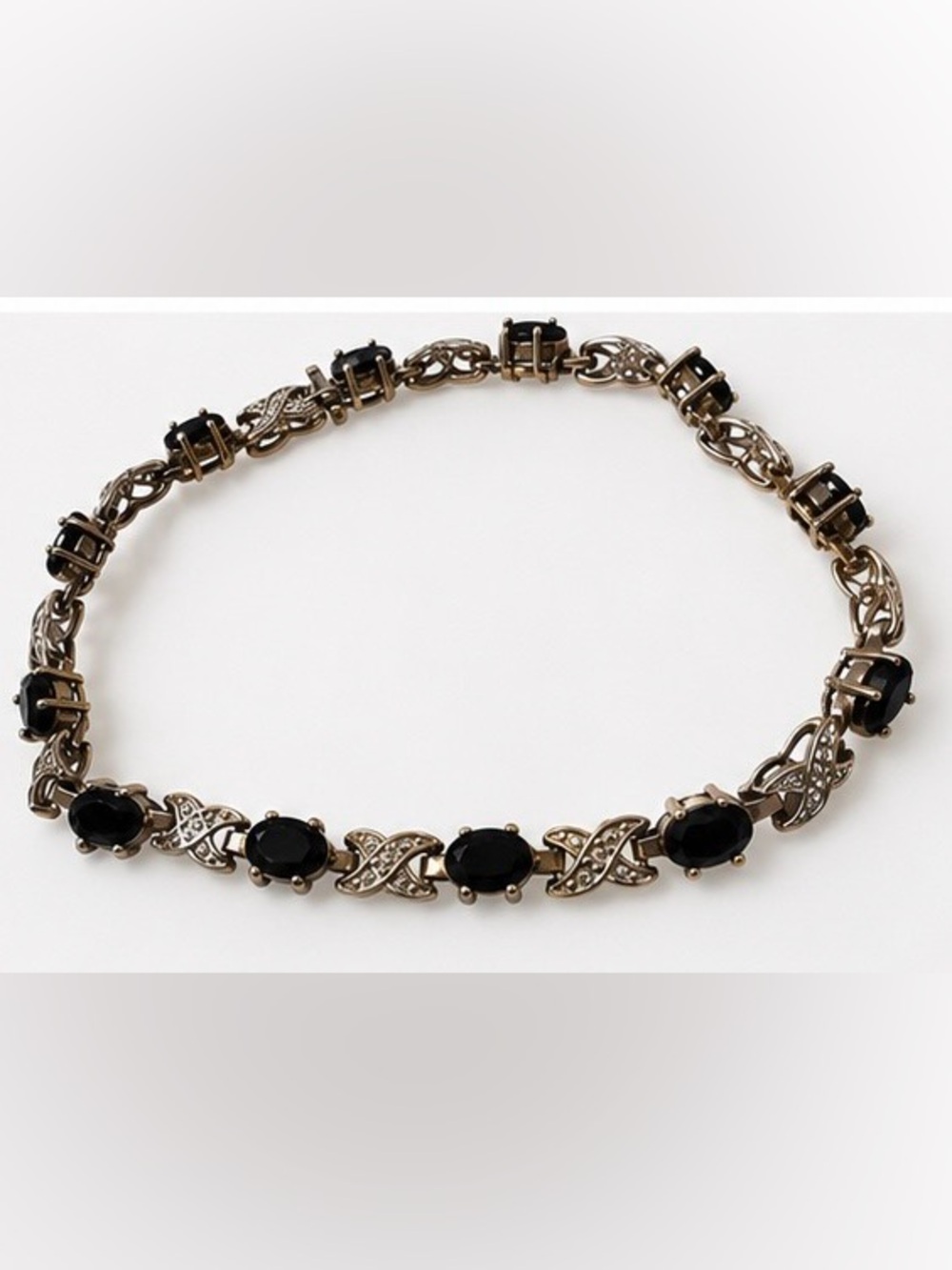 925 Gold-Tone Sterling Silver Black Stone X-Link Bracelet